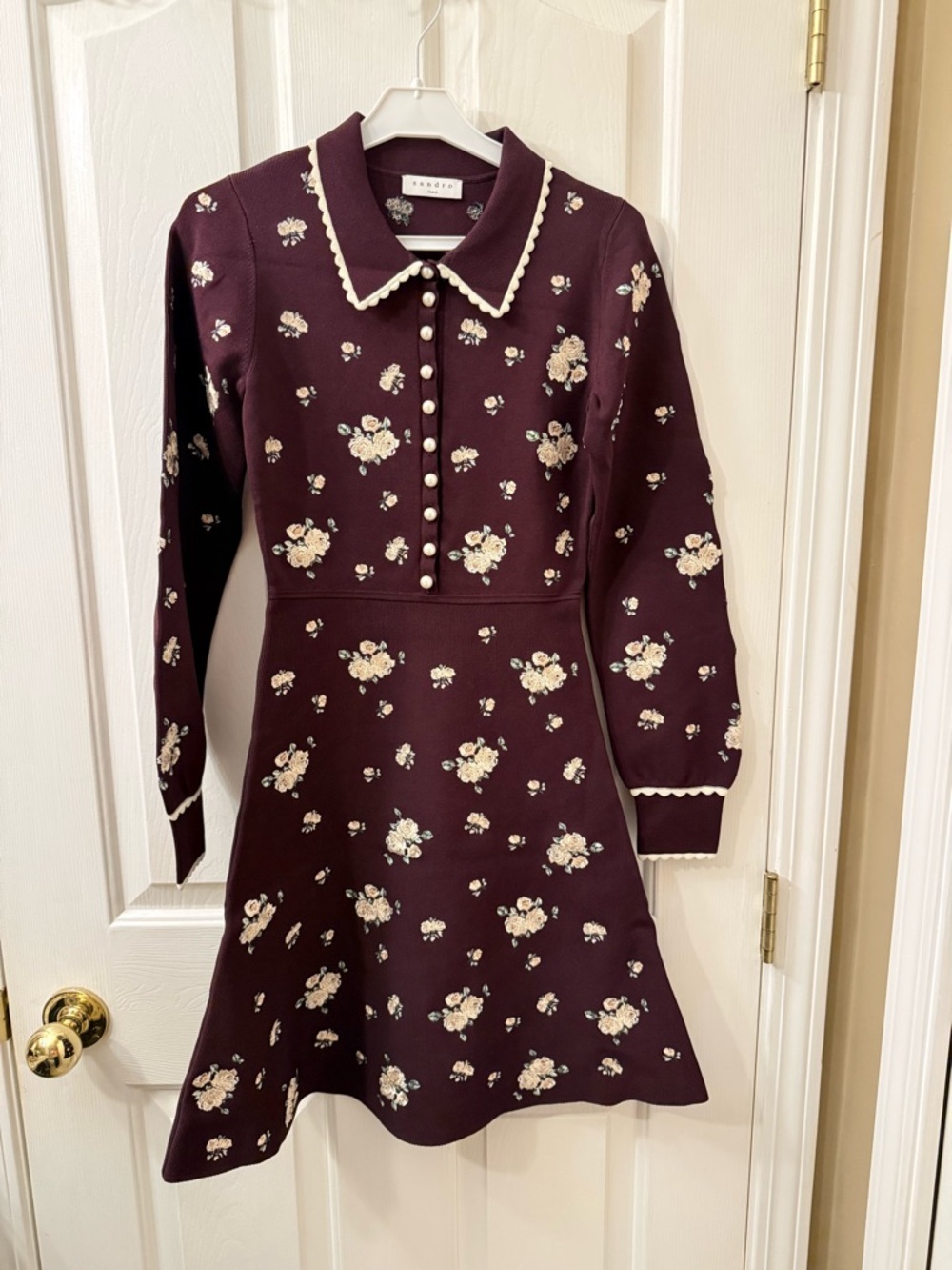 Sandro Floral Embroidered Coatigan - Burgundy size 36